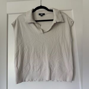 DKNY Off-White Sleeveless Polo Top Knit with Collar V Neck Size S